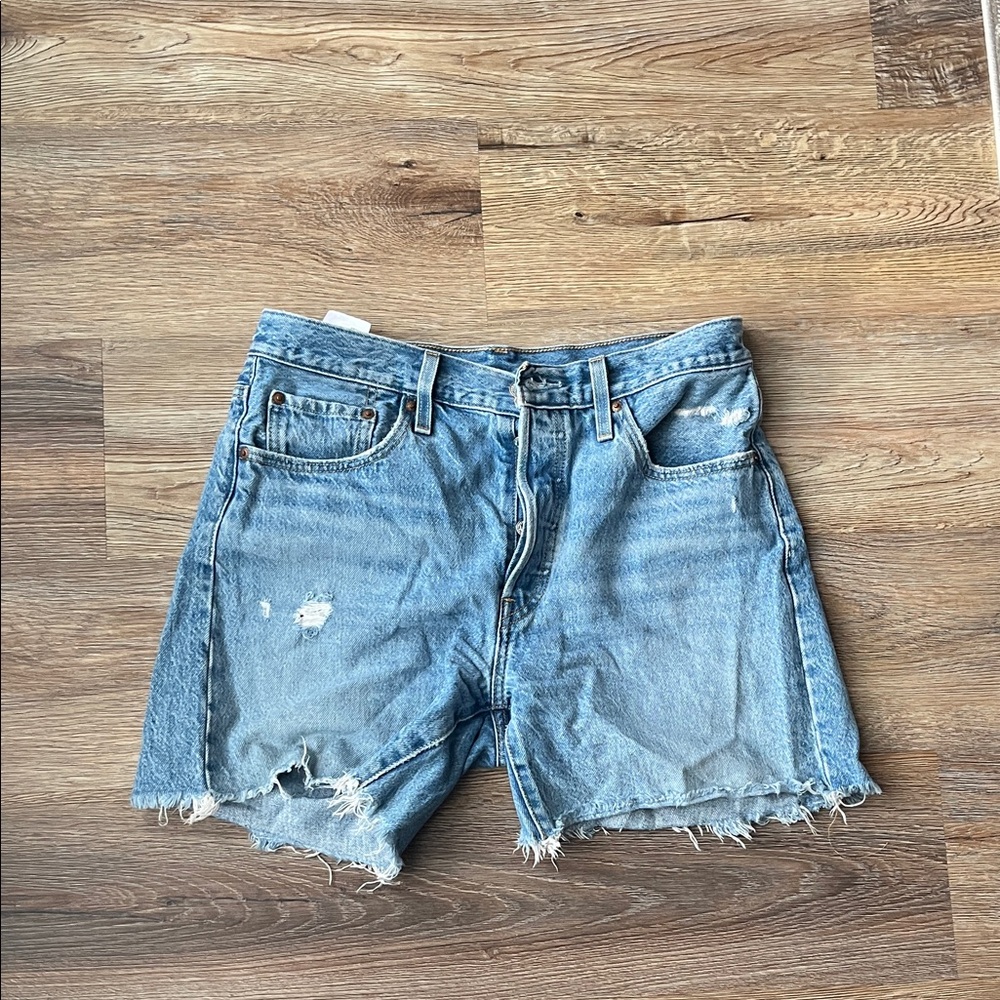 Levi's 501 Blue Distressed Jean Shorts